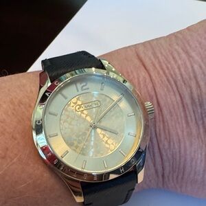 Coach Silver-Tone Watch with Black Strap